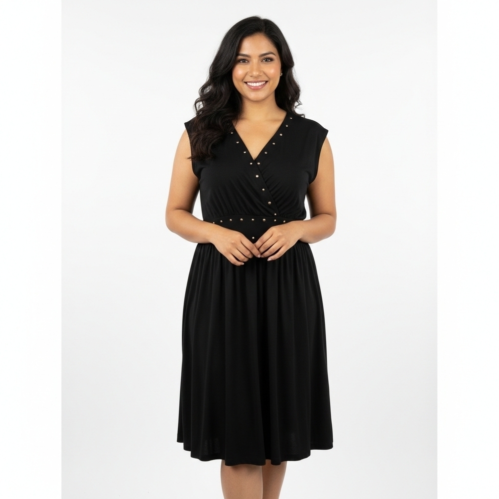 Beverly Drive Black Studded Faux Wrap Dress Size 20/22W